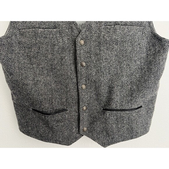 SCHAEFER Western Wool Vest Size Large Gray Herringbone McClure Style 707 USA - Picture 3 of 6